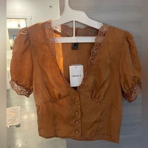 Forever 21 cropped button up with lace detail